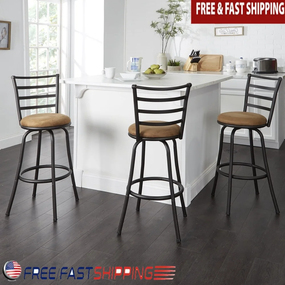 Adjustable Swivel Barstool Set of 3 Metal Frame Ladder Back Tan Microfiber Seat 360 Degree Rotation Easy Assembly Footrest
Adjustable Swivel Barstool Set of 3 Metal Frame Ladder Back Tan Microfiber Seat 360 Degree Rotation Easy Assembly Footrest