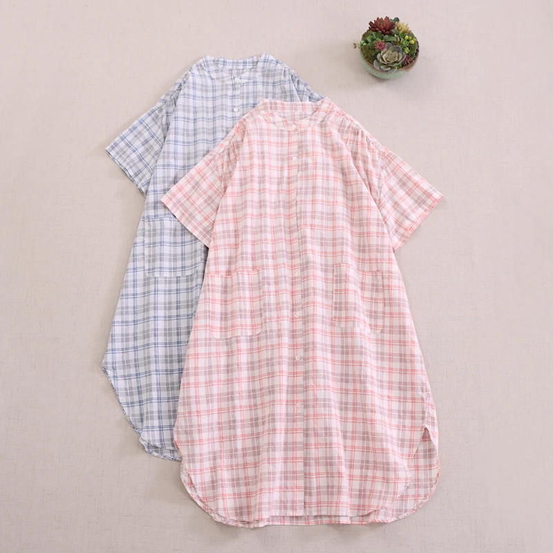 Japanese Sweet Mori Girl Vintage Plaid Single Breasted Shirt Dress Women Summer Stand Collar Short Sleeve Casual Loose Dresses
Japanese Sweet Mori Girl Vintage Plaid Single Breasted Shirt Dress Women Summer Stand Collar Short Sleeve Casual Loose Dresses