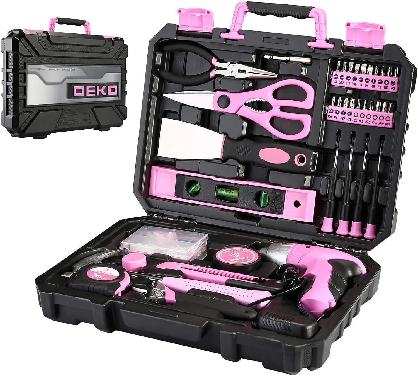 Tool Set:Pink 98 Piece General Household Hand Tool Kit with Plastic Toolbox Storage Case
Tool Set:Pink 98 Piece General Household Hand Tool Kit with Plastic Toolbox Storage Case