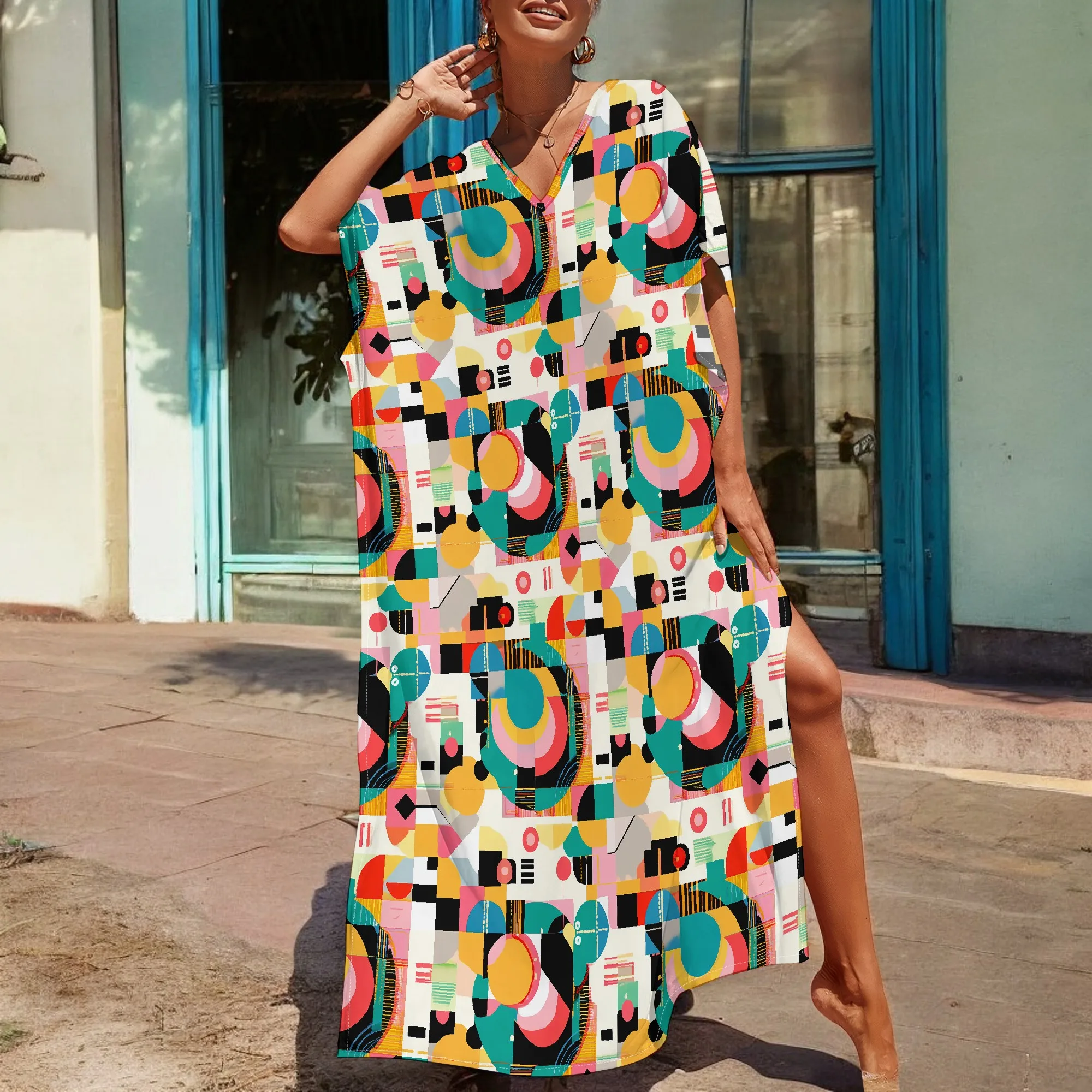 Abstract Geometric Print Kaftan Dress S-3XL V Neck Art Festival Summer Beach Cover Up Boho Maxi Dress
Abstract Geometric Print Kaftan Dress S-3XL V Neck Art Festival Summer Beach Cover Up Boho Maxi Dress