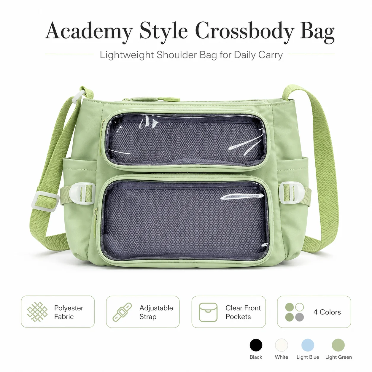 Academy Style Crossbody Bag Lightweight School Bag Adjustable Strap Clear Front Pocket for Daily Carry
Academy Style Crossbody Bag Lightweight School Bag Adjustable Strap Clear Front Pocket for Daily Carry