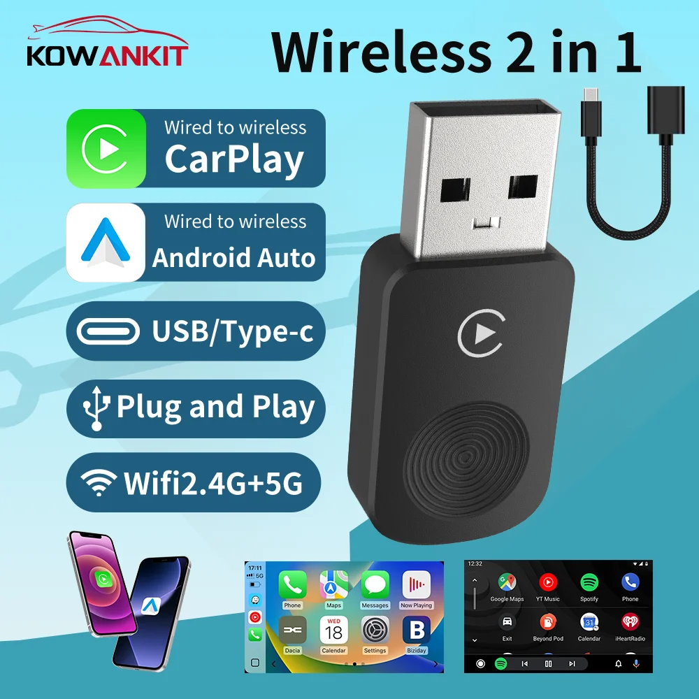 KowanKit Беспроводной адаптер CarPlay Android Auto Smart 2 в 1 AI Mini Box Plug & Play Универсальный автомобильный ключ USB 2026 Новый
KowanKit Беспроводной адаптер CarPlay Android Auto Smart 2 в 1 AI Mini Box Plug & Play Универсальный автомобильный ключ USB 2026 Новый