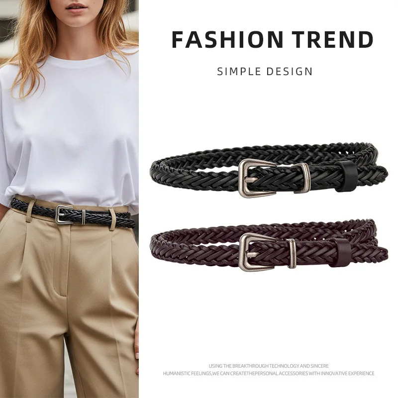 Western PU Leather Braided No Holes Women Belt Fashion Woven Sliver Pin Buckle Belt for Ladies
Western PU Leather Braided No Holes Women Belt Fashion Woven Sliver Pin Buckle Belt for Ladies