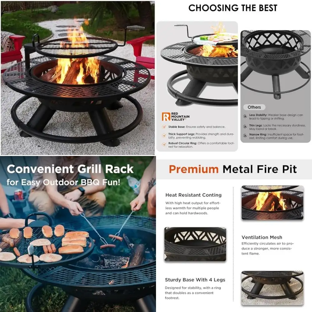 47" dual-function outdoor fire pit with adjustable grill for wood burning
47" dual-function outdoor fire pit with adjustable grill for wood burning