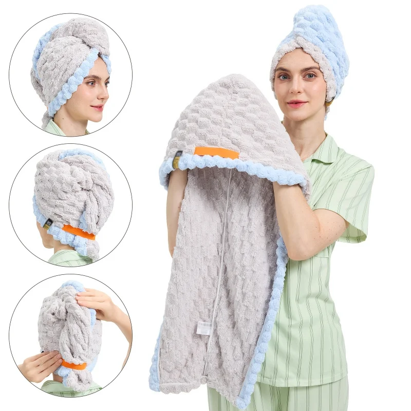 Yunduoge double-layer shower cap, women's coral fleece absorbent quick drying thick dry hair cap, household adult hair washing
Yunduoge double-layer shower cap, women's coral fleece absorbent quick drying thick dry hair cap, household adult hair washing