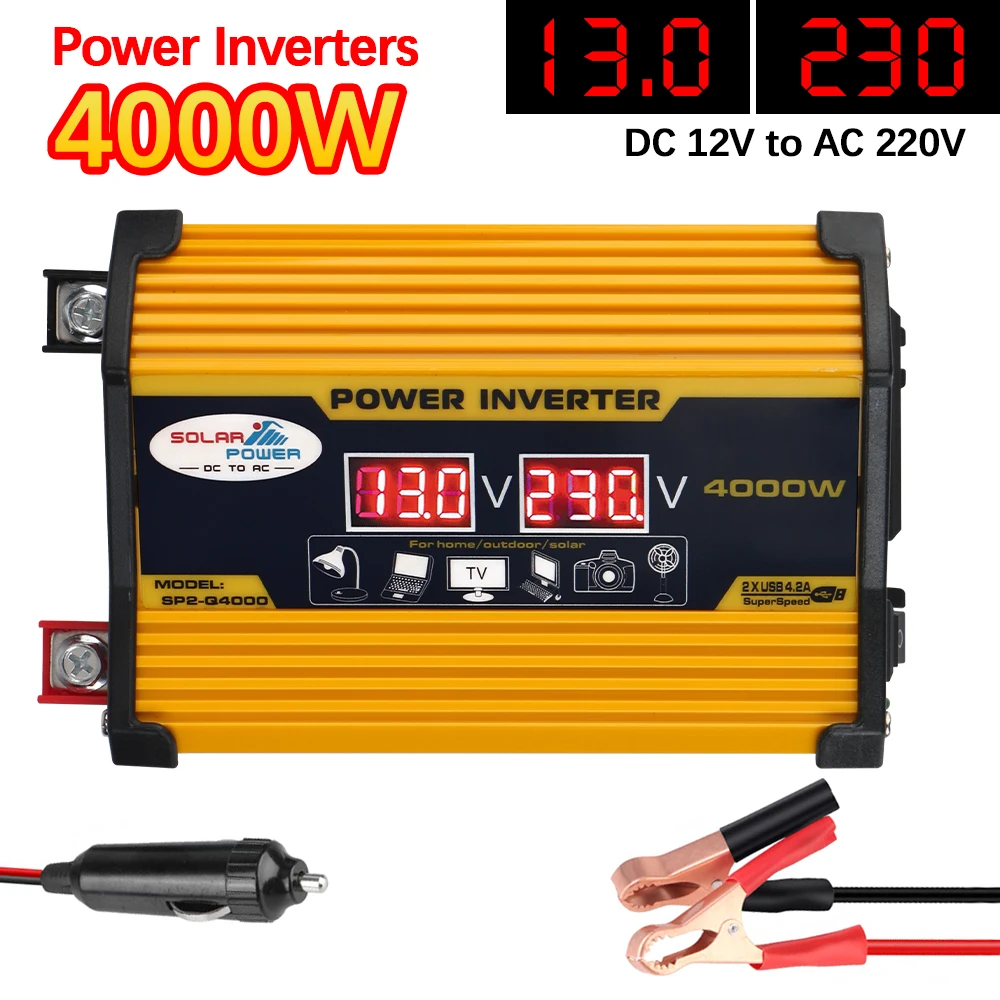 Adapter Inverter LED Digital Power Inverter 4000W 12v 220v Voltage Converter Portable Universal Car Inverter
Adapter Inverter LED Digital Power Inverter 4000W 12v 220v Voltage Converter Portable Universal Car Inverter