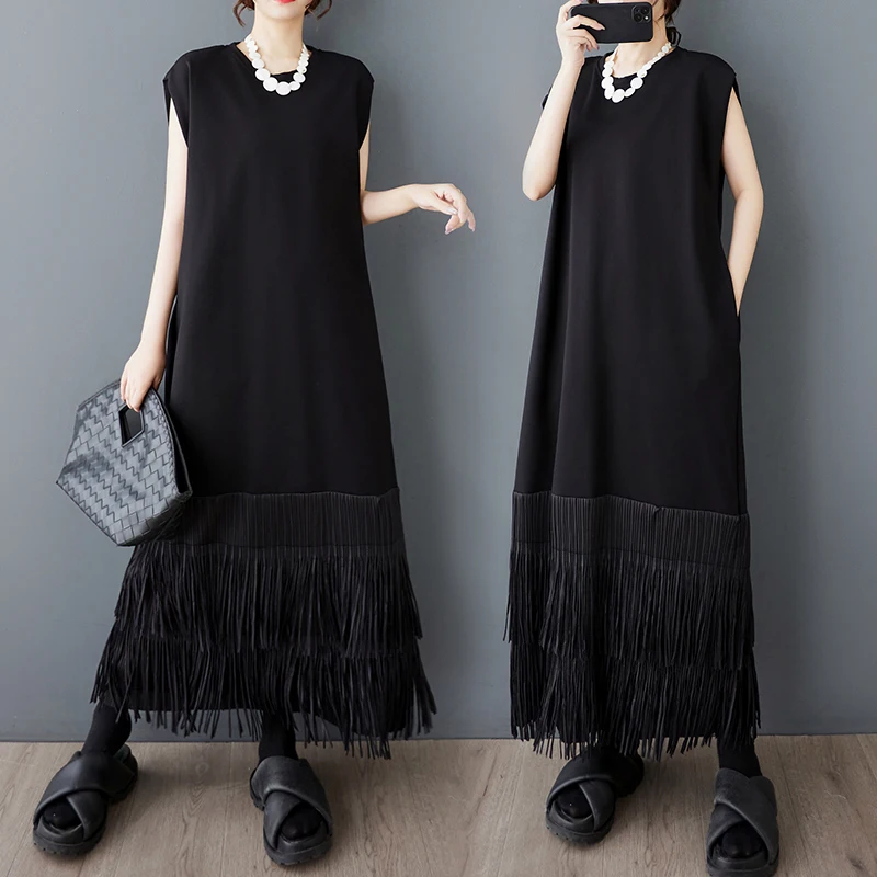 Knee-Length Summer New Loose Dark Design Sense Fringe Splicing Midi Vest Dress Pure Color Commute Style Loose Waist Cotton Po...
Knee-Length Summer New Loose Dark Design Sense Fringe Splicing Midi Vest Dress Pure Color Commute Style Loose Waist Cotton Po...