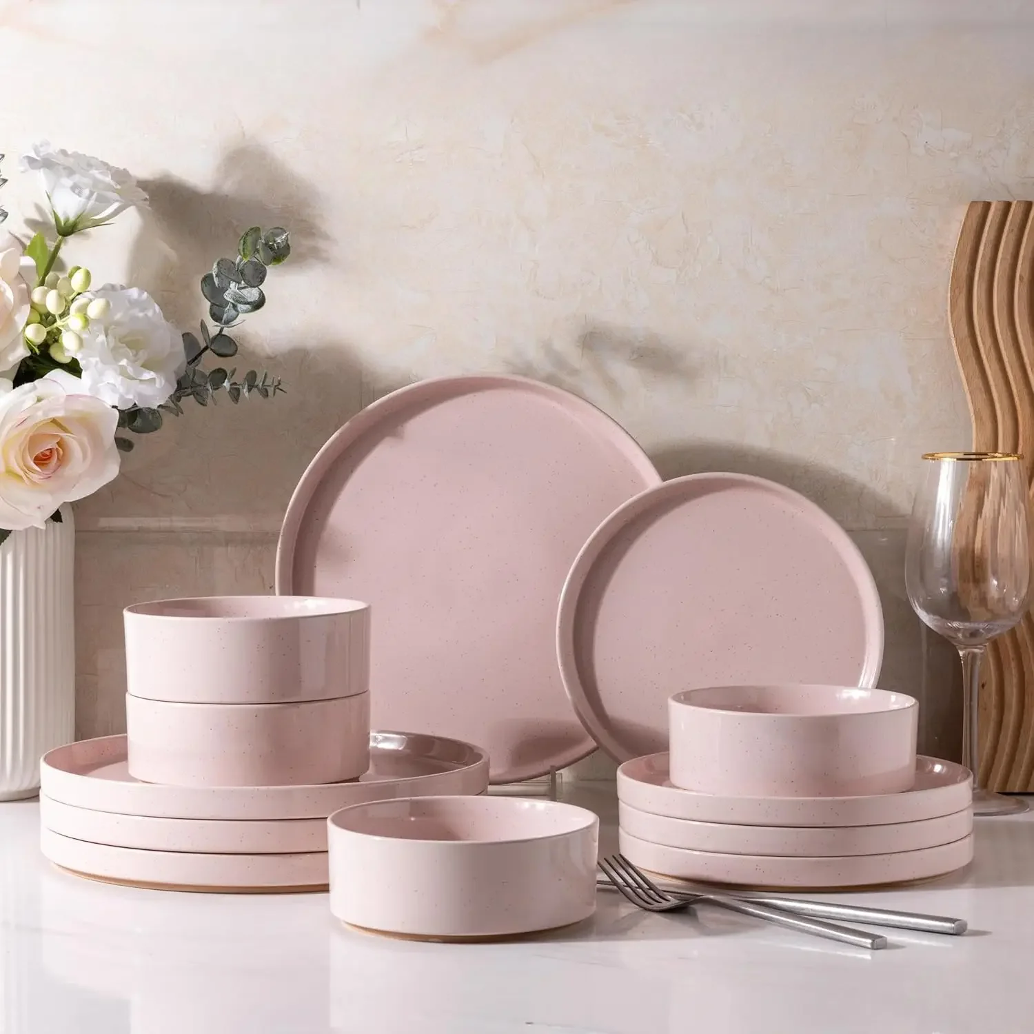 Ceramic Dinnerware Set for 4 | Speckled Stoneware Plates and Bowls with unglazed terracotta | Scratch Resistant, Dishwasher & Mi
Ceramic Dinnerware Set for 4 | Speckled Stoneware Plates and Bowls with unglazed terracotta | Scratch Resistant, Dishwasher & Mi