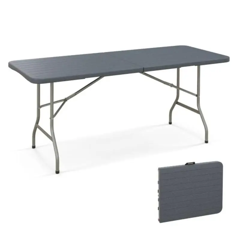 6 Feet Folding Table with Wood Grain HDPE Tabletop and Safe Lock Mechanism-Gray
6 Feet Folding Table with Wood Grain HDPE Tabletop and Safe Lock Mechanism-Gray