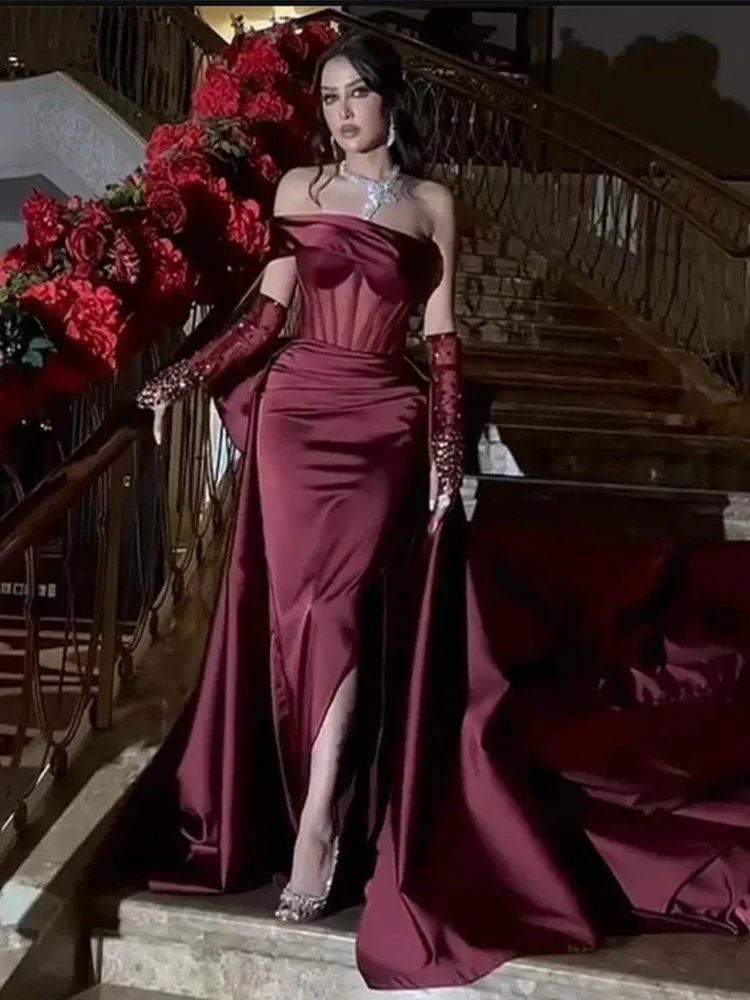 Gorgeous Burgundy Prom Dress Sexy Off Shoulder فساتين السهرة Luxury Mermaid Satin Vestidos De Noche With Bow Tail
Gorgeous Burgundy Prom Dress Sexy Off Shoulder فساتين السهرة Luxury Mermaid Satin Vestidos De Noche With Bow Tail