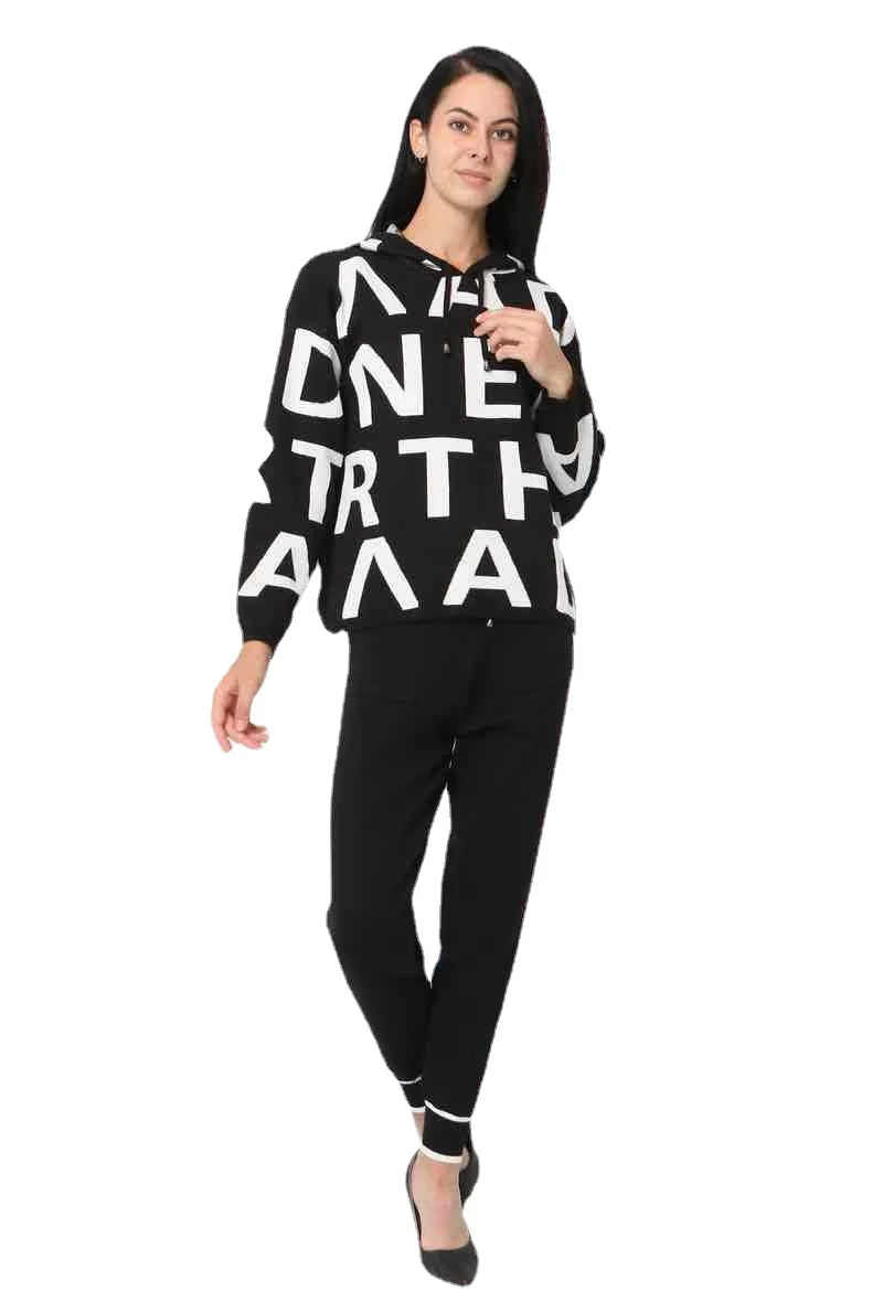 Fashion Autumn Women 2 Pieces Sets Casual Letter Print Patchwork Loose Knitted Sweater Sports Harlan Pants Suits Spring
Fashion Autumn Women 2 Pieces Sets Casual Letter Print Patchwork Loose Knitted Sweater Sports Harlan Pants Suits Spring