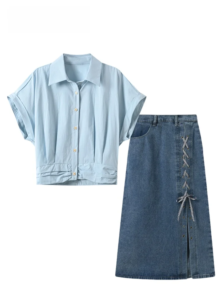 Loose Fit College Style Set for plus Size Women Summer New High Waist A-Line Skirt Long Sleeve Shirt Breathable Polyester
Loose Fit College Style Set for plus Size Women Summer New High Waist A-Line Skirt Long Sleeve Shirt Breathable Polyester