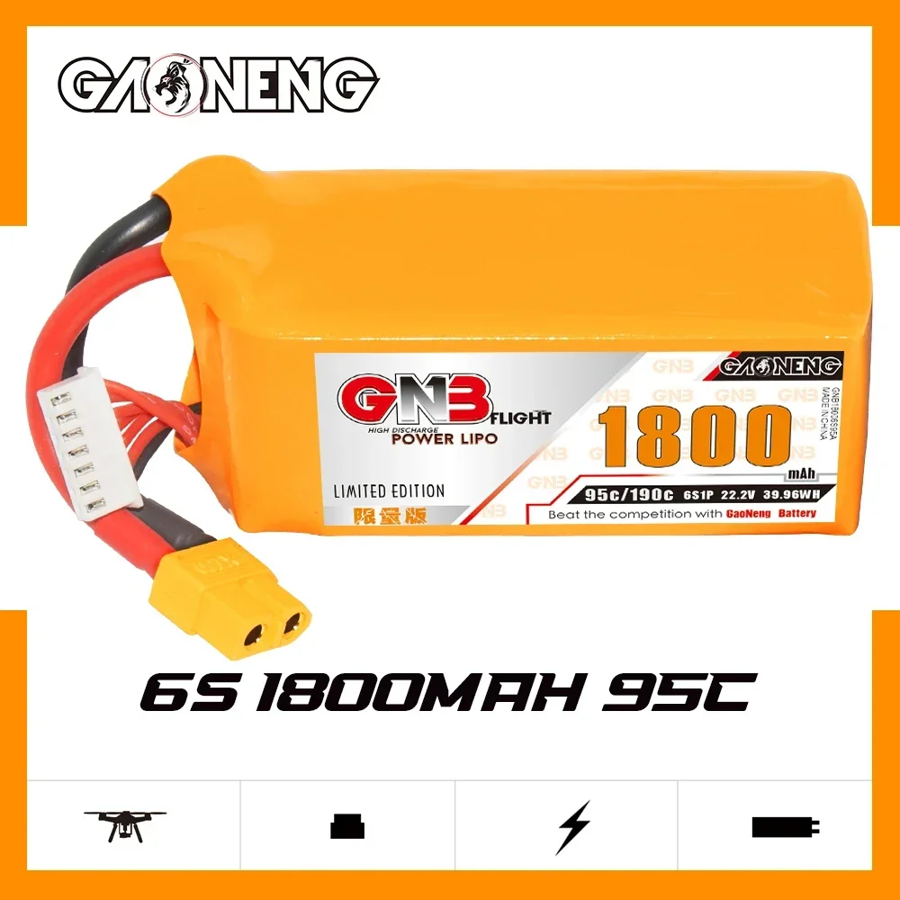 GAONENG GNB 6S Lipo Battery 22.2V 1800mah FPV Drone Battery with XT60 XT90 EC5 T-Plug Connector for RC Jet Airplane Helicopter
GAONENG GNB 6S Lipo Battery 22.2V 1800mah FPV Drone Battery with XT60 XT90 EC5 T-Plug Connector for RC Jet Airplane Helicopter
