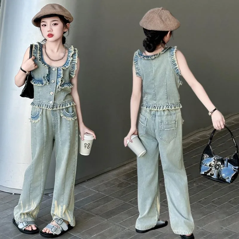 Summer Girls Denim Set 2024 New Fashion Vest Jeans Two Pieces Teenage School Children Clothes 12 13 14 Years Casual Kids Outfits
Summer Girls Denim Set 2024 New Fashion Vest Jeans Two Pieces Teenage School Children Clothes 12 13 14 Years Casual Kids Outfits