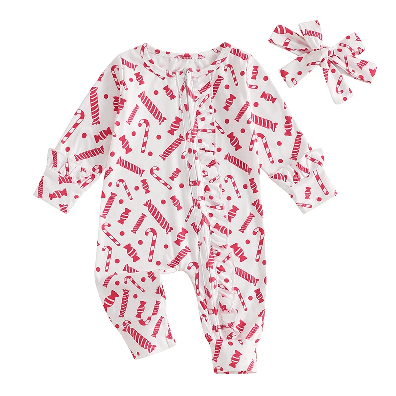 Baby Girls Rompers Christmas Clothes Candy Cane Print Round Neck Long Sleeve Fall Bodysuits Jumpsuit with Headband
Baby Girls Rompers Christmas Clothes Candy Cane Print Round Neck Long Sleeve Fall Bodysuits Jumpsuit with Headband