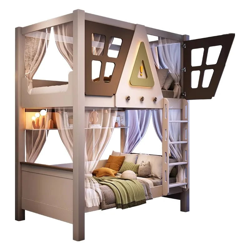 Small apartment mother and child high guardrail roof bed under the same width children's high and low bed
Small apartment mother and child high guardrail roof bed under the same width children's high and low bed