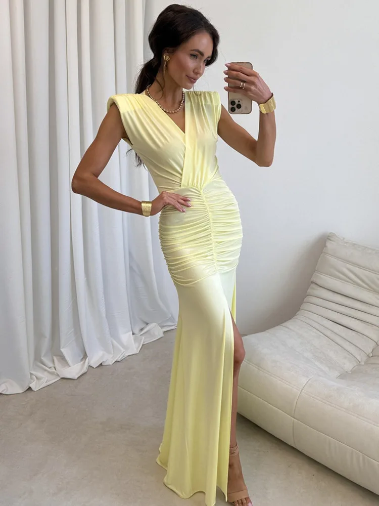 Articat Fashiona Elegant Waist-cinching Pleated Slim-fit Long Dress Sexy Slit Bodycon Dress For Women Party Club Evening Dress
Articat Fashiona Elegant Waist-cinching Pleated Slim-fit Long Dress Sexy Slit Bodycon Dress For Women Party Club Evening Dress
