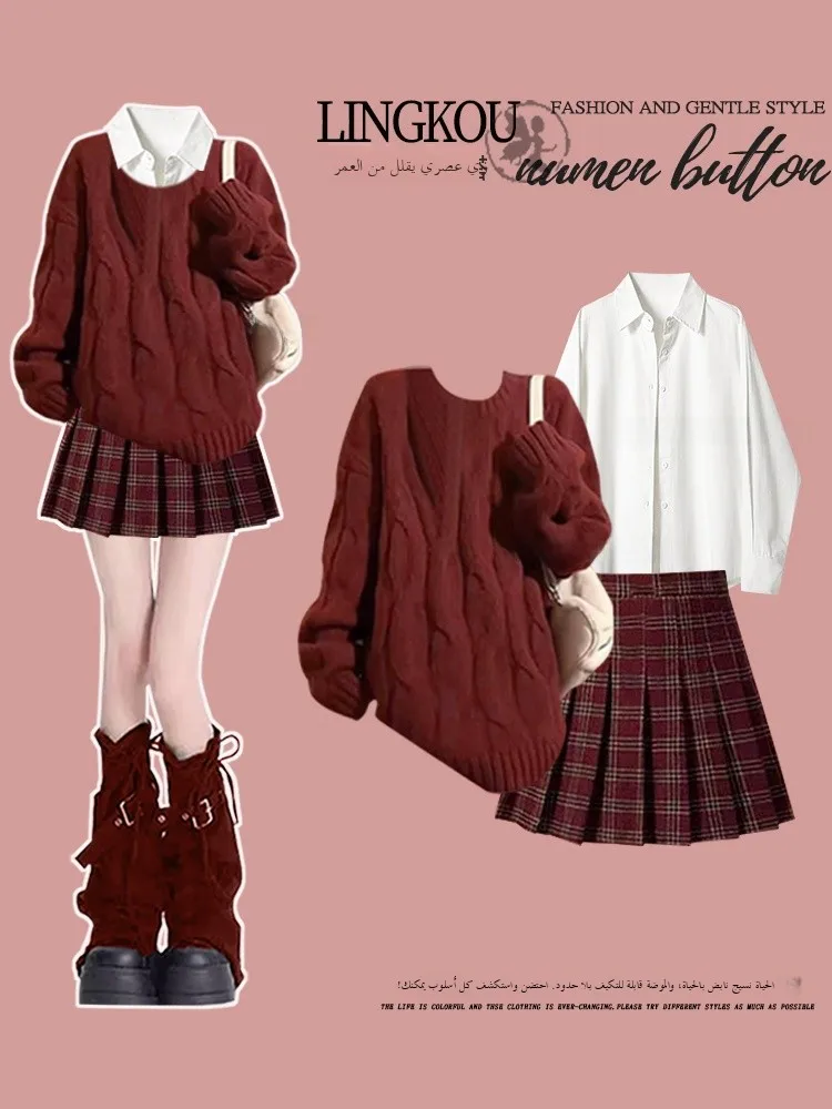 plus Size Autumn Winter Korean Style Set Women's Red Christmas Sweater Base Shirt High Waist Slimming Plaid Skirt Three ...
plus Size Autumn Winter Korean Style Set Women's Red Christmas Sweater Base Shirt High Waist Slimming Plaid Skirt Three ...