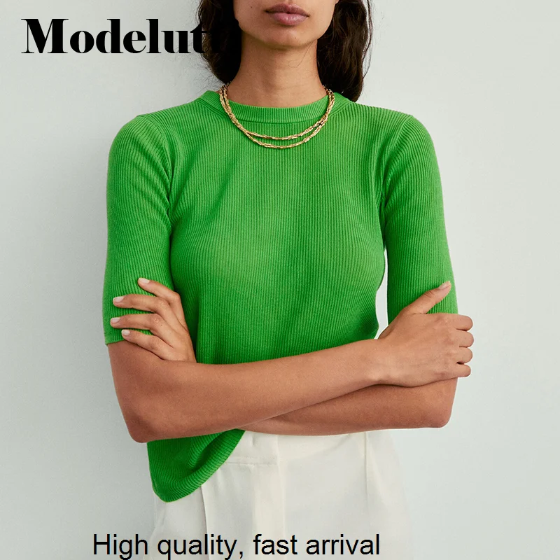 New Spring 2023 Summer Fashion Rib Short Sleeve Knitted Pullover Women Solid Elegant Wild Simple Casual Tops Female
New Spring 2023 Summer Fashion Rib Short Sleeve Knitted Pullover Women Solid Elegant Wild Simple Casual Tops Female