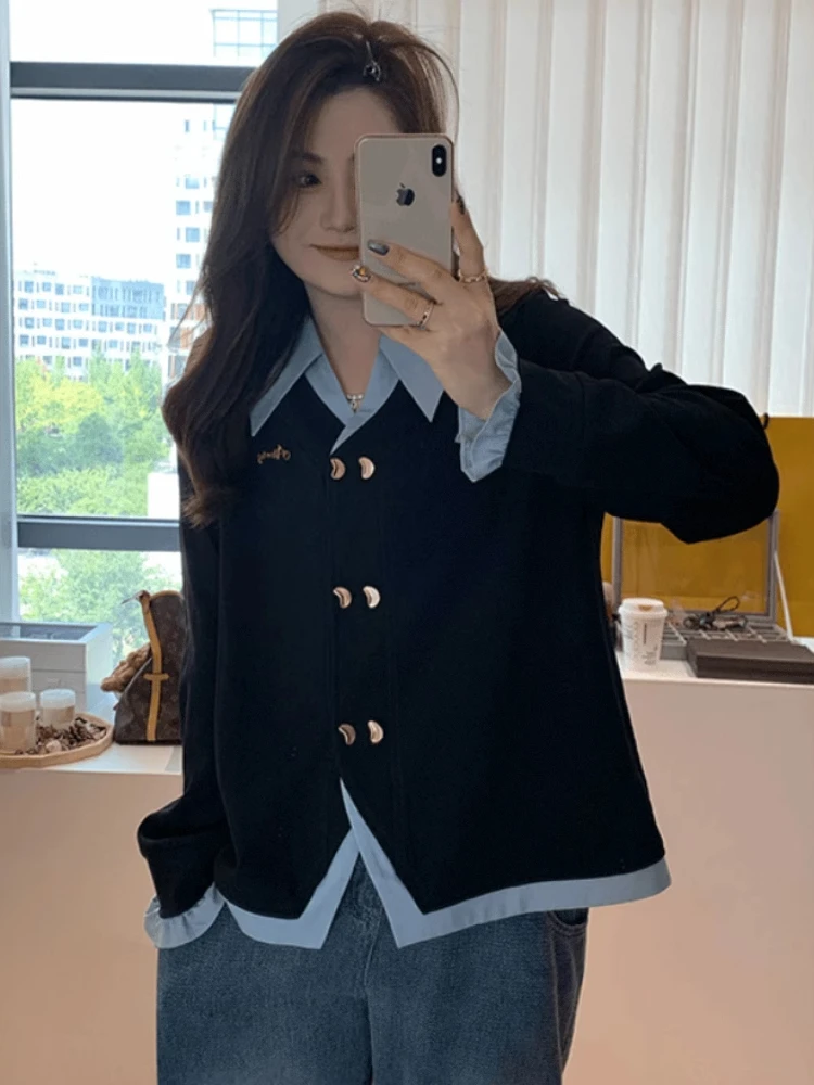 Korean Style Fake Two-piece Jacket Contrasting Collars Pleated Edges Long Sleeved Cardigan Top Fashion Knit Sweater 2025 New
Korean Style Fake Two-piece Jacket Contrasting Collars Pleated Edges Long Sleeved Cardigan Top Fashion Knit Sweater 2025 New