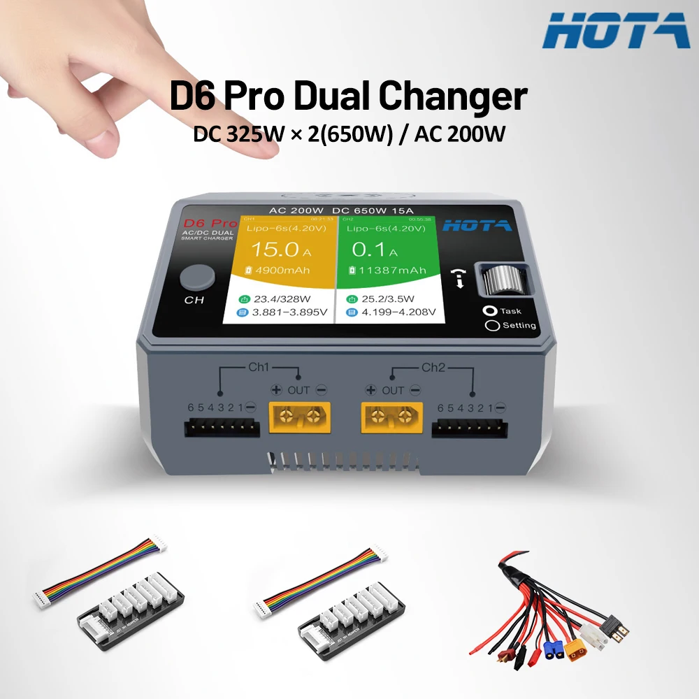 HOTA D6 Pro AC 200W DC 2X325W 2X15A Channel Smart Battery Charger Discharger Lipo Charger for Rc Drone Spare Parts-Grey/Black
HOTA D6 Pro AC 200W DC 2X325W 2X15A Channel Smart Battery Charger Discharger Lipo Charger for Rc Drone Spare Parts-Grey/Black