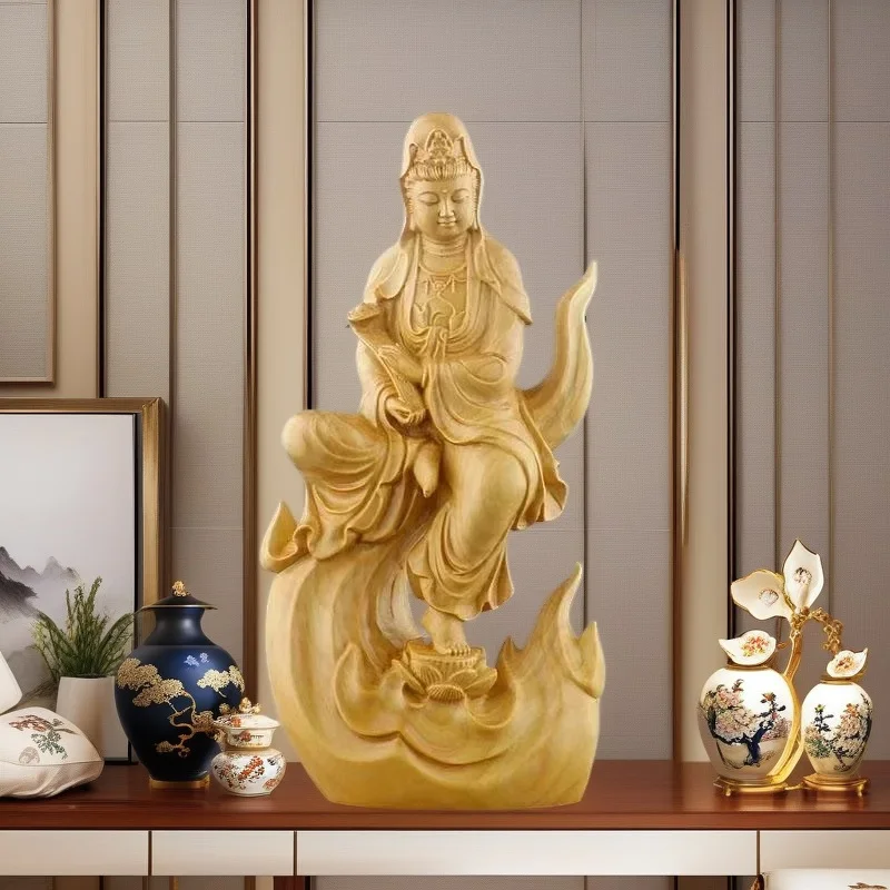 Natural Cypress Guanyin Decorative Figures Statue Solid Wood Carved Chinese Buddha Statues Home Room Office Feng Shui Art Statue
Natural Cypress Guanyin Decorative Figures Statue Solid Wood Carved Chinese Buddha Statues Home Room Office Feng Shui Art Statue