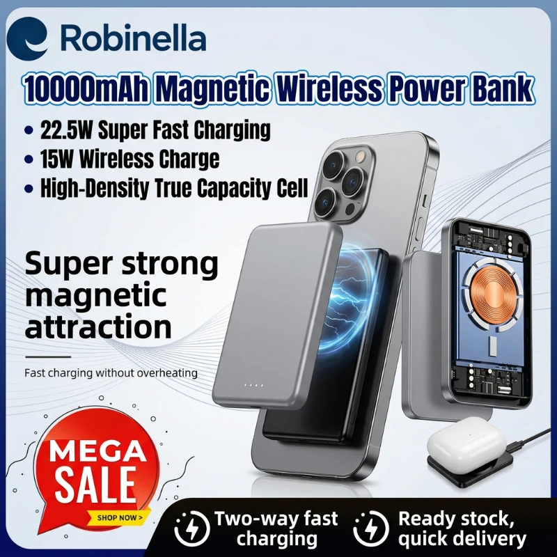 Robinella 10000mAh Magnetic Wireless Charger Super Fast Charging Portable External Battery For iPhone Samsung All Smartphones
Robinella 10000mAh Magnetic Wireless Charger Super Fast Charging Portable External Battery For iPhone Samsung All Smartphones
