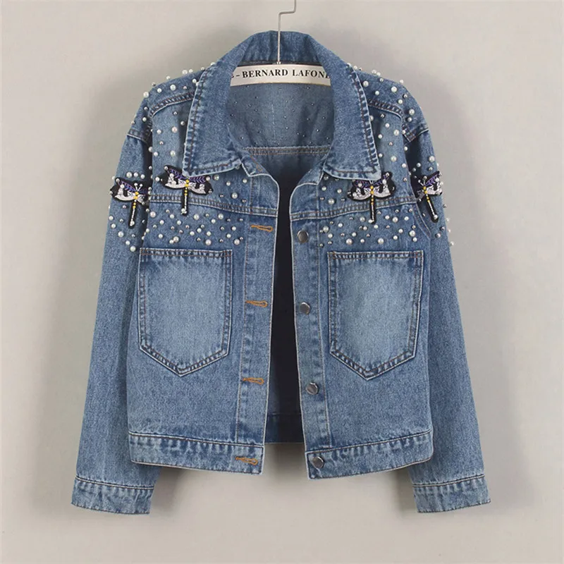 Fashion Beaded dragonfly Embroidery Denim Jacket Autumn Women Blue Short Loose Big Pocket Lapel Long Sleeve Jeans Jacket Coat
Fashion Beaded dragonfly Embroidery Denim Jacket Autumn Women Blue Short Loose Big Pocket Lapel Long Sleeve Jeans Jacket Coat