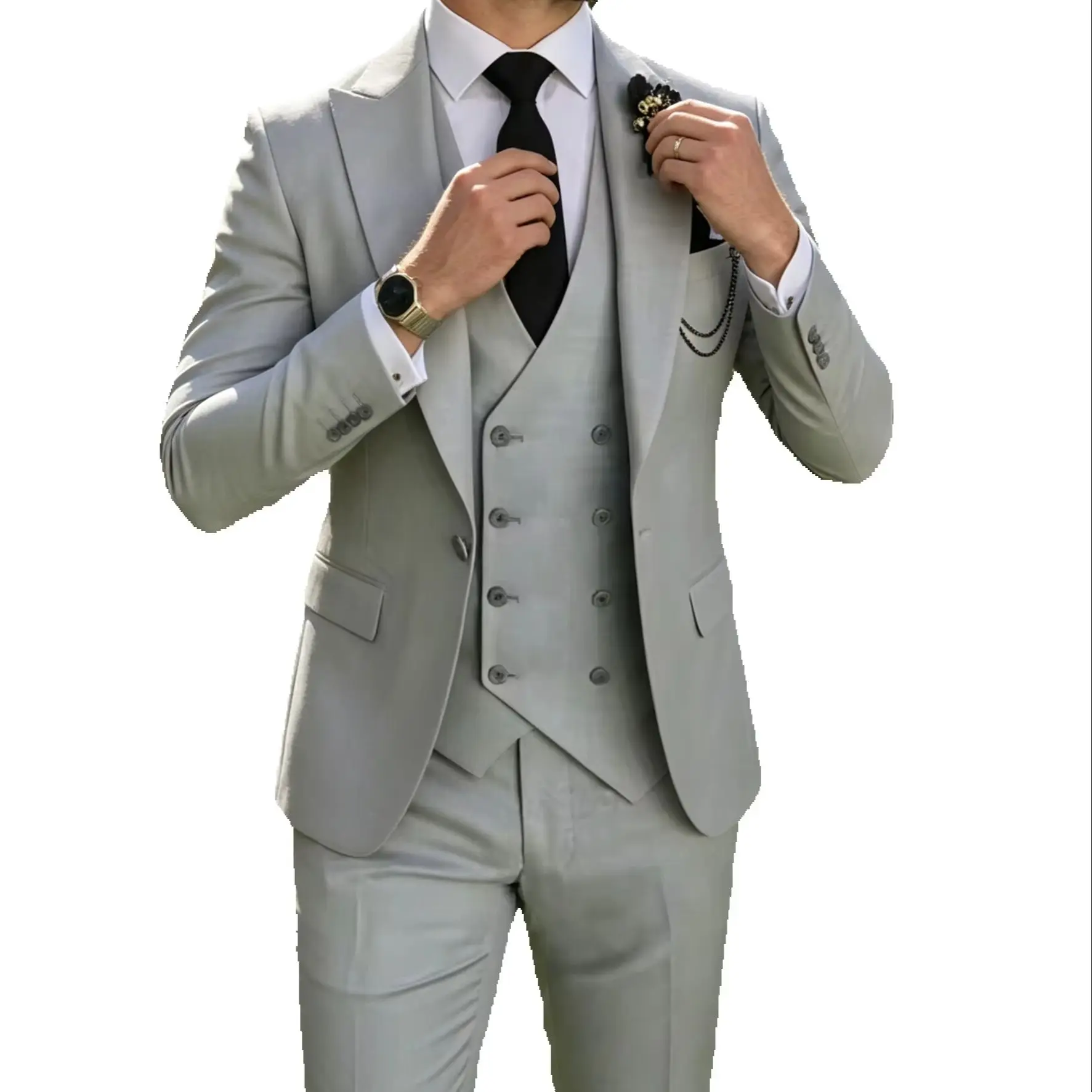 Men's Light Gray Slim Fit Formal Business Suit Wedding 3-Piece Set with Peak Lapel Blazer Vest And Trousers for Party Prom
Men's Light Gray Slim Fit Formal Business Suit Wedding 3-Piece Set with Peak Lapel Blazer Vest And Trousers for Party Prom