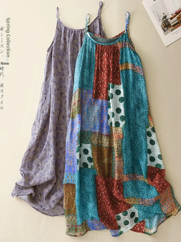 Korean Japanese Style Printed Maxi Dress Women's plus Size Loose Slimming Casual Country Style Dress with Shoulder Straps
Korean Japanese Style Printed Maxi Dress Women's plus Size Loose Slimming Casual Country Style Dress with Shoulder Straps