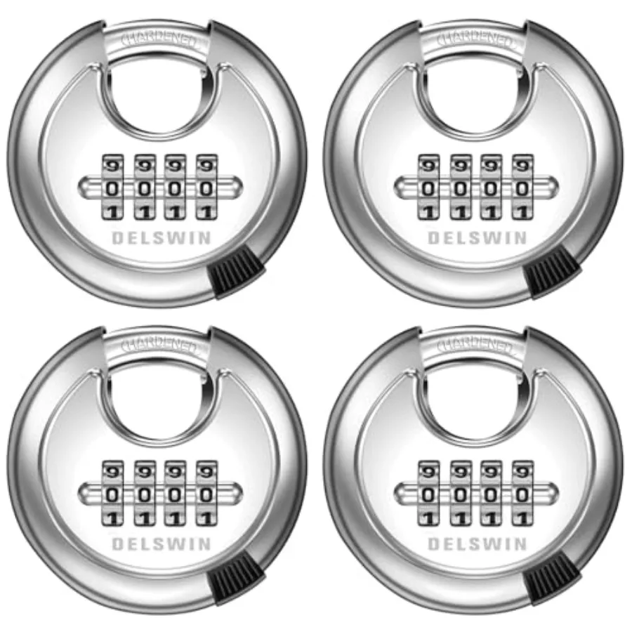4 Digit Combination Disc Padlock with Hardened Steel Shackle Outdoor Combo Gate Lock for Sheds, Storage Unit, Garage, Fence, Tr
4 Digit Combination Disc Padlock with Hardened Steel Shackle Outdoor Combo Gate Lock for Sheds, Storage Unit, Garage, Fence, Tr