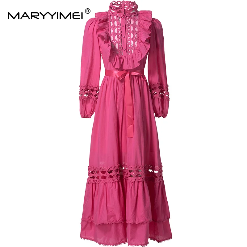 MARYYIMEI Fashion Solid Color Women's Dress Stand collar Flounced Edge Hollow Out Long-Sleeved Lace-Up Chic Elegant Dresses
MARYYIMEI Fashion Solid Color Women's Dress Stand collar Flounced Edge Hollow Out Long-Sleeved Lace-Up Chic Elegant Dresses