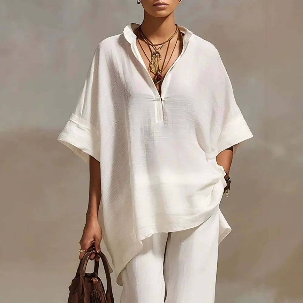 Women's Oversized Lapel Short Sleeve Shirt & Loose Straight Wide Leg Pants 2 Piece Set Solid Lazy Casual Outfit Beach Daily Wear
Women's Oversized Lapel Short Sleeve Shirt & Loose Straight Wide Leg Pants 2 Piece Set Solid Lazy Casual Outfit Beach Daily Wear