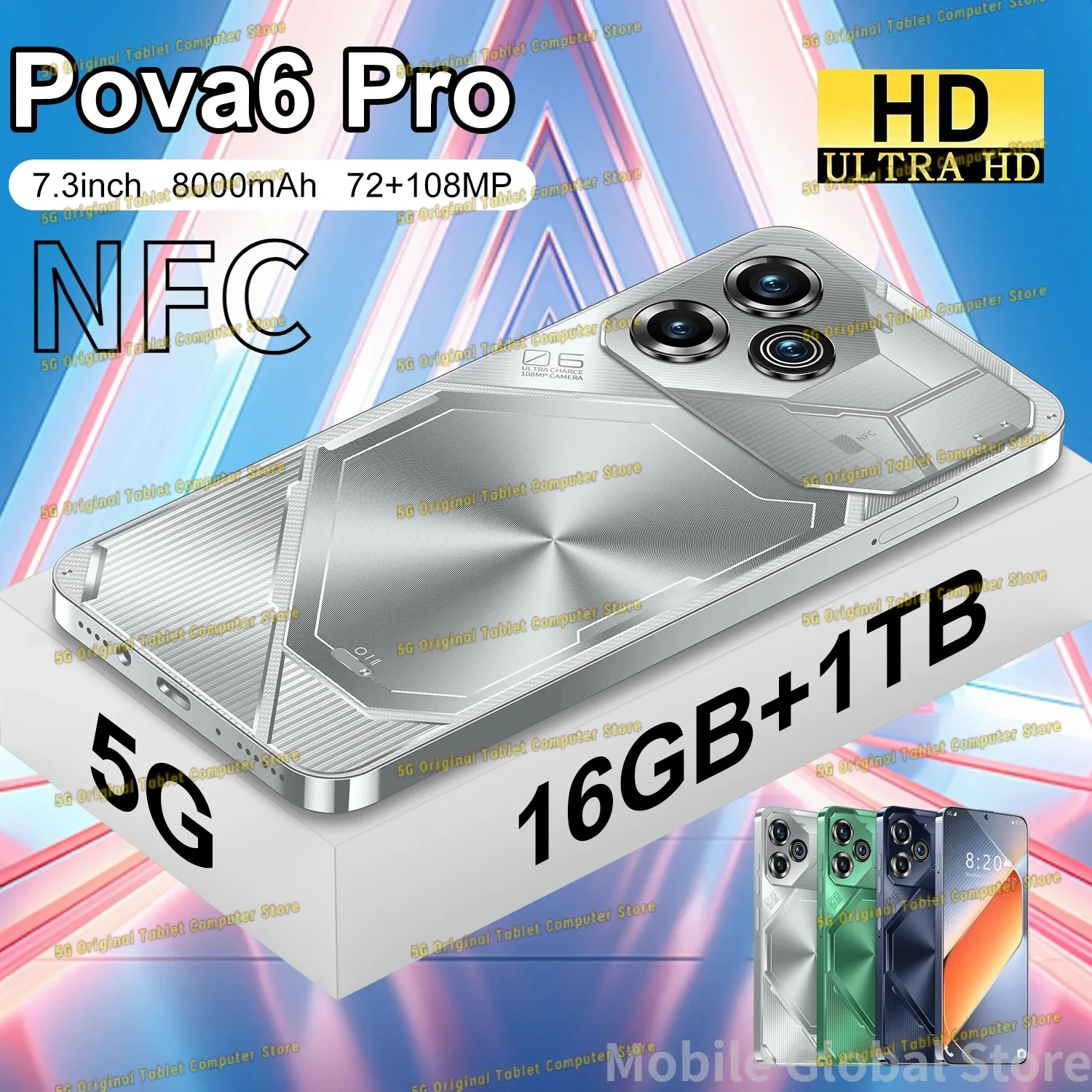 2024 New Pova6 Pro Mobile Phones 7.3 HD Screen SmartPhone 16G+1T 5G Dual Sim Celulares Android Unlocked 108MP 8000mAh Cell Phone
2024 New Pova6 Pro Mobile Phones 7.3 HD Screen SmartPhone 16G+1T 5G Dual Sim Celulares Android Unlocked 108MP 8000mAh Cell Phone