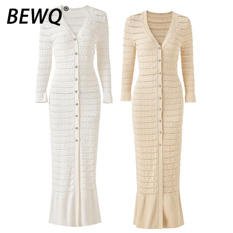 BEWQ модное женское элегантное трикотажное платье с v-образным вырезом и длинными рукавами, однобортное вечернее платье с тонкой талией, новинка осени 2023 г.
BEWQ модное женское элегантное трикотажное платье с v-образным вырезом и длинными рукавами, однобортное вечернее платье с тонкой талией, новинка осени 2023 г.