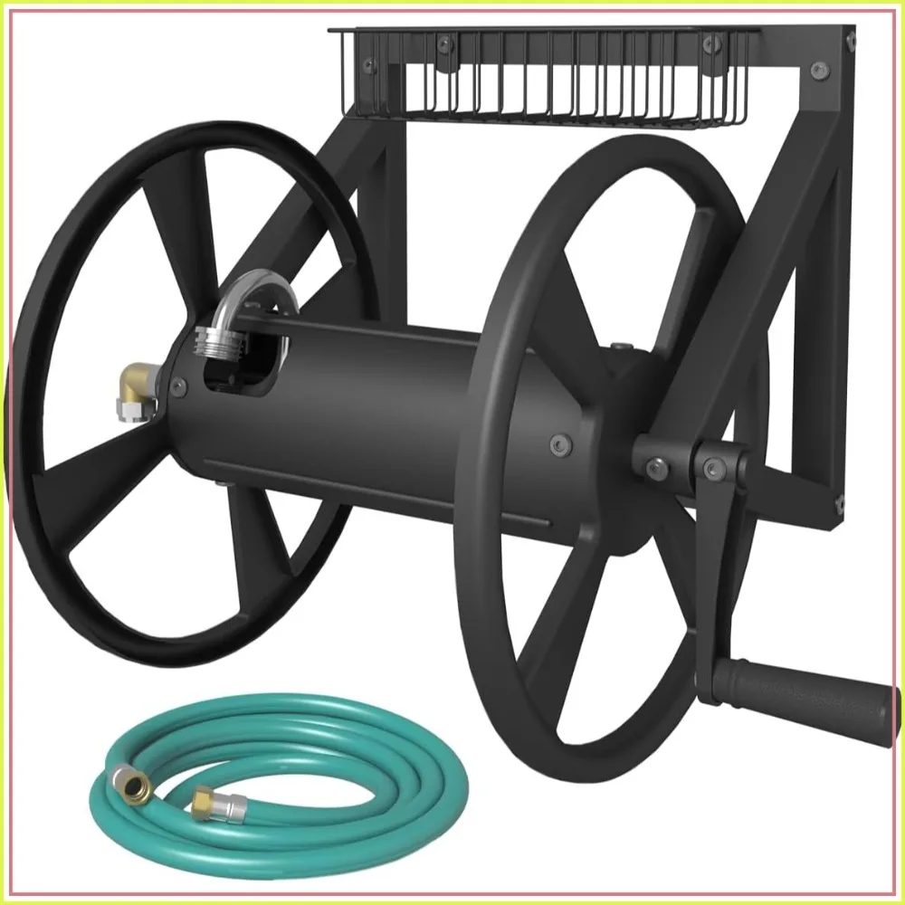 Wall Mounted Garden Hose Reel, Heavy Duty, Holds 125ft 5/8-Inch Hose, with 3.9ft Leader Hose & Brass Fitting, Storage Basket, Black
Wall Mounted Garden Hose Reel, Heavy Duty, Holds 125ft 5/8-Inch Hose, with 3.9ft Leader Hose & Brass Fitting, Storage Basket, Black