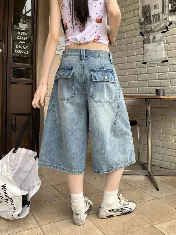 Large Size Women's American Street Style Worn Denim Pleated Jeans Casual Loose Straight Leg Wide Leg Summer Mid-Length Pants
Large Size Women's American Street Style Worn Denim Pleated Jeans Casual Loose Straight Leg Wide Leg Summer Mid-Length Pants