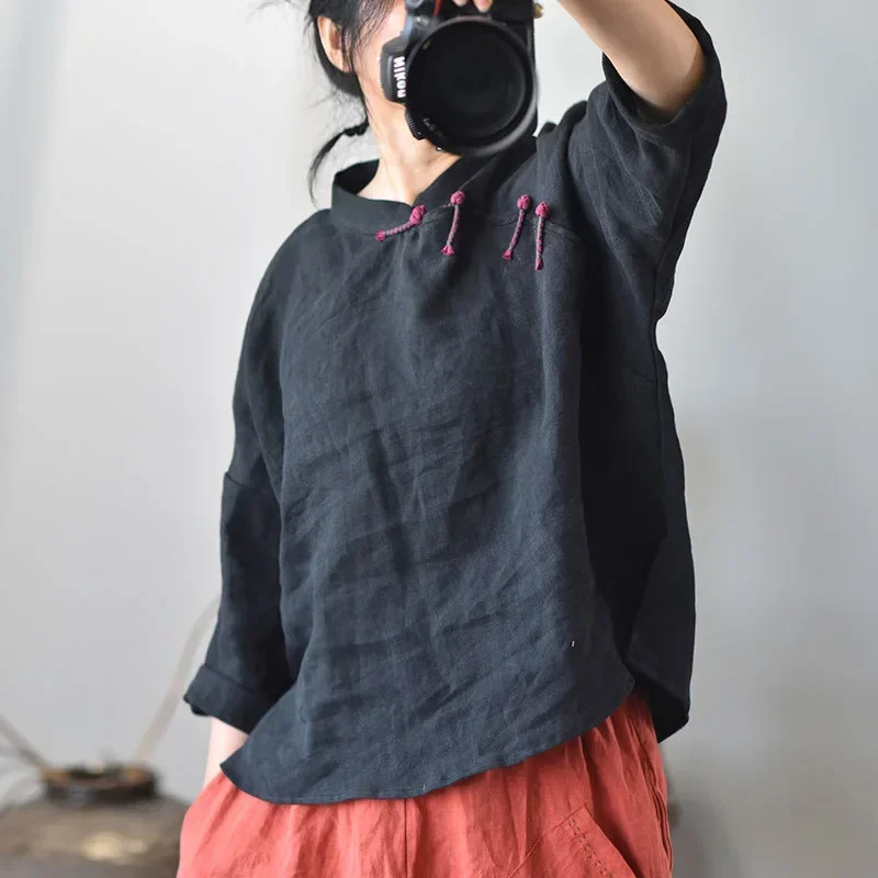 Women Chinese Style Shirts Linen Stand Nine Sleeve Button 2024 New Fall Blouses Loose Solid Color Female Vintage Shirt
Women Chinese Style Shirts Linen Stand Nine Sleeve Button 2024 New Fall Blouses Loose Solid Color Female Vintage Shirt