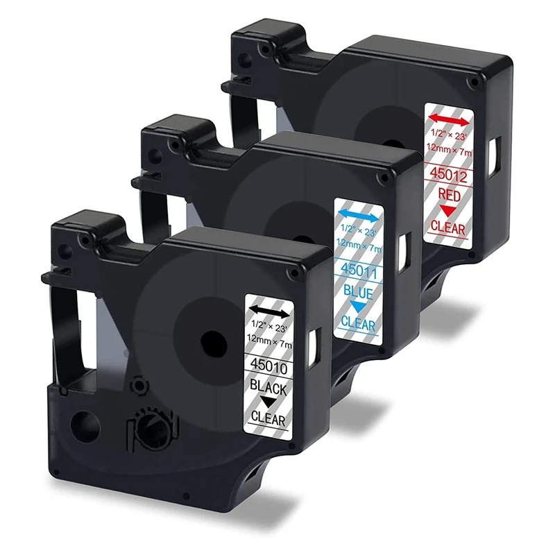 3 Pack For DYMO D1 Label Tape Clear 45010 45011 45012, Black Blue Red On Clear For Labelmanager 160 280 220P Label Maker
3 Pack For DYMO D1 Label Tape Clear 45010 45011 45012, Black Blue Red On Clear For Labelmanager 160 280 220P Label Maker