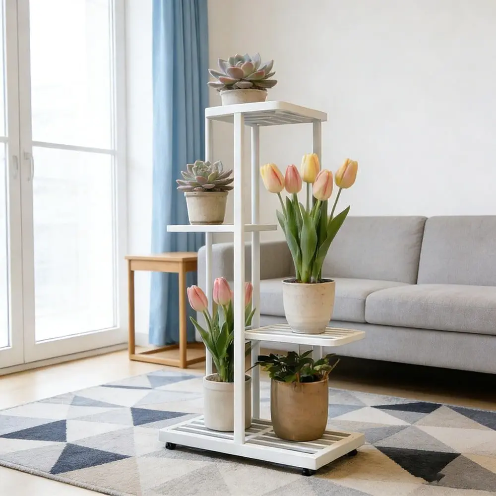 Tier Plant StandWith Wheels Practical And Durable Plant Stand Indoor And Outdoor Metal 4 Tier 5 Basin MultiPot Planter Rack She
Tier Plant StandWith Wheels Practical And Durable Plant Stand Indoor And Outdoor Metal 4 Tier 5 Basin MultiPot Planter Rack She