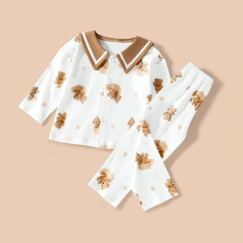 Children Cotton Pajamas Spring Autumn Cartoon Printed Sailor Collar Long Sleeve Sleep Suit Girl's Two Pieces Nightgow Home Wear
Children Cotton Pajamas Spring Autumn Cartoon Printed Sailor Collar Long Sleeve Sleep Suit Girl's Two Pieces Nightgow Home Wear