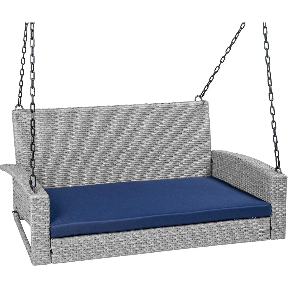 Woven Wicker Outdoor Porch Swing, Hanging Patio Bench for Deck, Garden w/Mounting Chains, Seat Cushion - Gray/Navy
Woven Wicker Outdoor Porch Swing, Hanging Patio Bench for Deck, Garden w/Mounting Chains, Seat Cushion - Gray/Navy