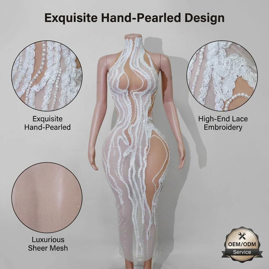 White Sheer Mesh Pearl Sequin Midi Dress Drag Queen Stage Wear Rhinestone Pageant Gown Festival Rave Outfit Birthday Party Dress
White Sheer Mesh Pearl Sequin Midi Dress Drag Queen Stage Wear Rhinestone Pageant Gown Festival Rave Outfit Birthday Party Dress