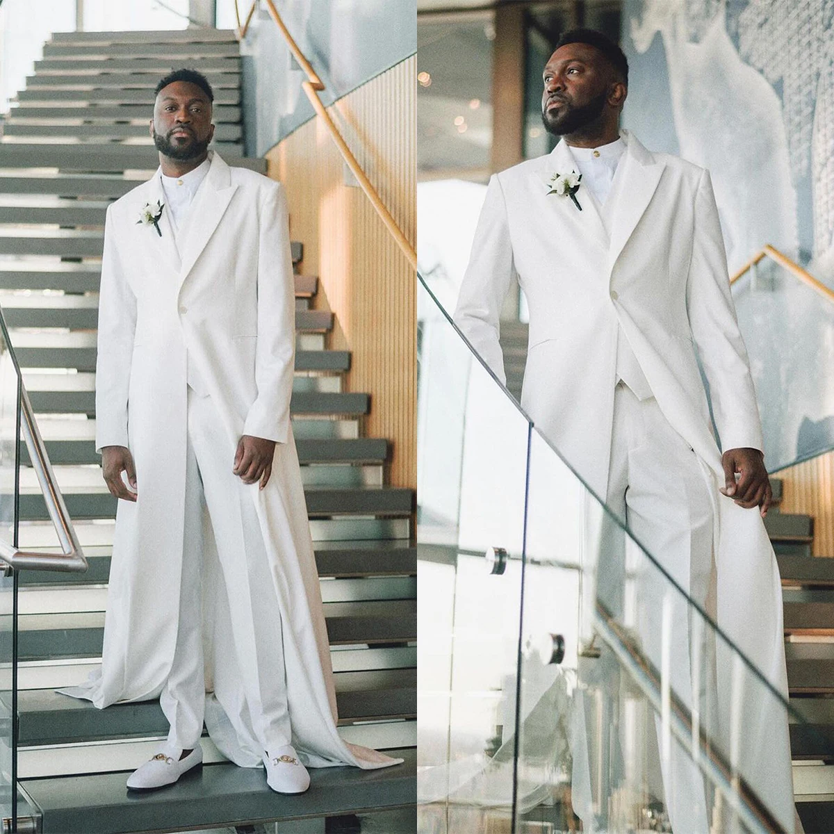 White Groom Wedding Tuxedos 3 Pieces Slim Fit Peaked Lapel Pants Suits Formal Party Mens Wear Long Jacket
White Groom Wedding Tuxedos 3 Pieces Slim Fit Peaked Lapel Pants Suits Formal Party Mens Wear Long Jacket