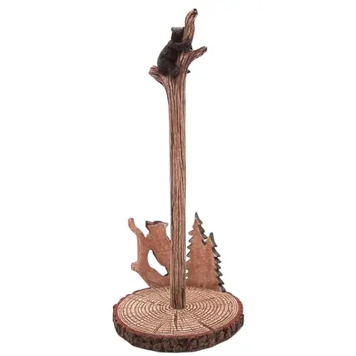 Handcrafted Rustic Paper Towel Stand With Tree Trunk Design And Two Bear Figurines On Wood Slice Base, 16 Inch Countertop Decor
Handcrafted Rustic Paper Towel Stand With Tree Trunk Design And Two Bear Figurines On Wood Slice Base, 16 Inch Countertop Decor