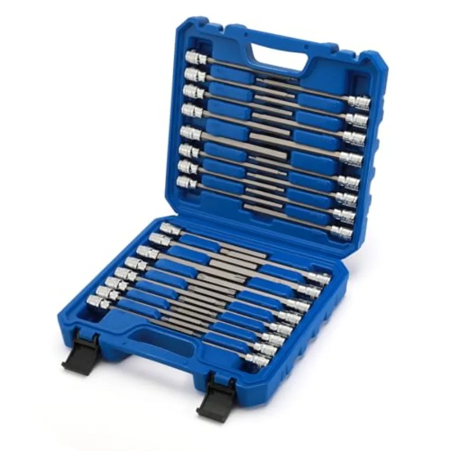 32PCS 3/8"Dr. Extra Long Hex and Torx Bit Socket Set CR-V S2 Steel 5.9" Length Allen Hex and Star Bit Socket Set 1/8 Inch - 7/1
32PCS 3/8"Dr. Extra Long Hex and Torx Bit Socket Set CR-V S2 Steel 5.9" Length Allen Hex and Star Bit Socket Set 1/8 Inch - 7/1