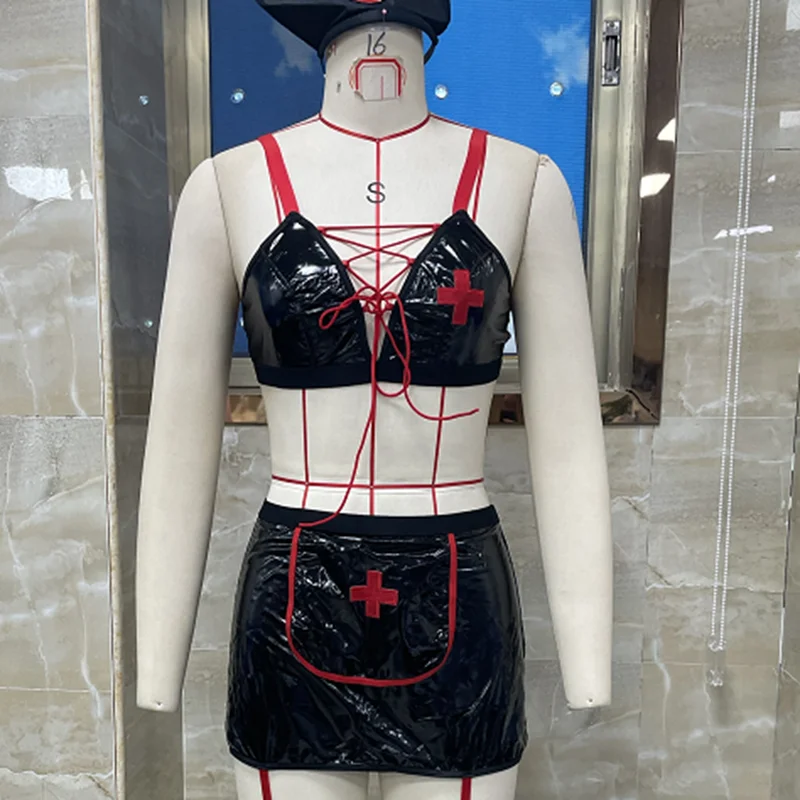 Women Lingerie Set, Tie-up Bra with Mini Skirt Headband Leg Rings Naughty Nurse Outfit
Women Lingerie Set, Tie-up Bra with Mini Skirt Headband Leg Rings Naughty Nurse Outfit