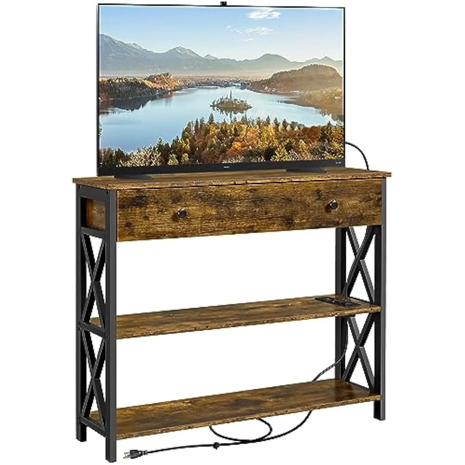 TV Stand with Power Outlets, Entertainment Center with Drawer, Media Console Table for TV up to 45 inch with Storage Shelf for
TV Stand with Power Outlets, Entertainment Center with Drawer, Media Console Table for TV up to 45 inch with Storage Shelf for