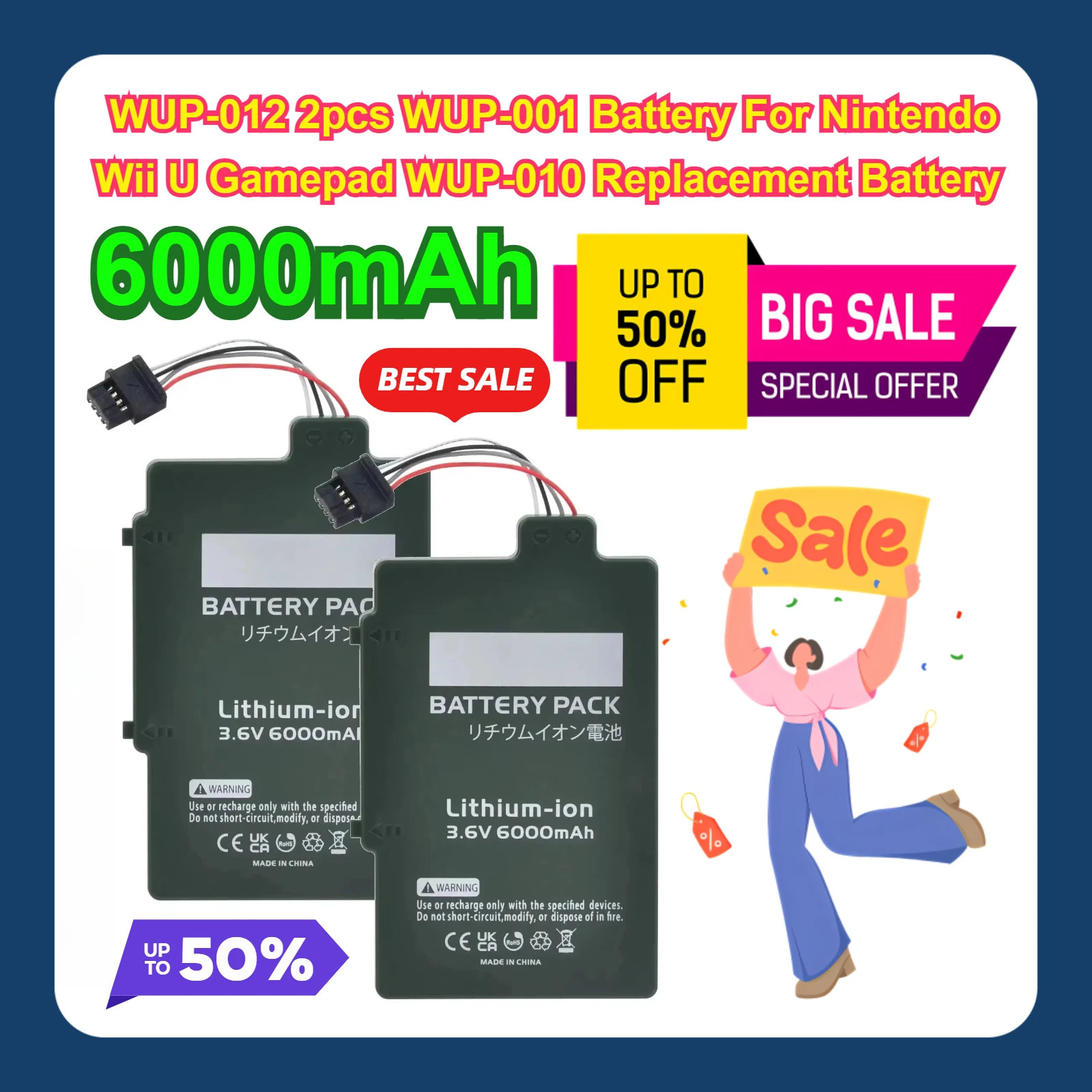 6000mAh WUP-012 2pcs WUP-001 Battery For Nintendo Wii U Gamepad WUP-010 Replacement Battery
6000mAh WUP-012 2pcs WUP-001 Battery For Nintendo Wii U Gamepad WUP-010 Replacement Battery