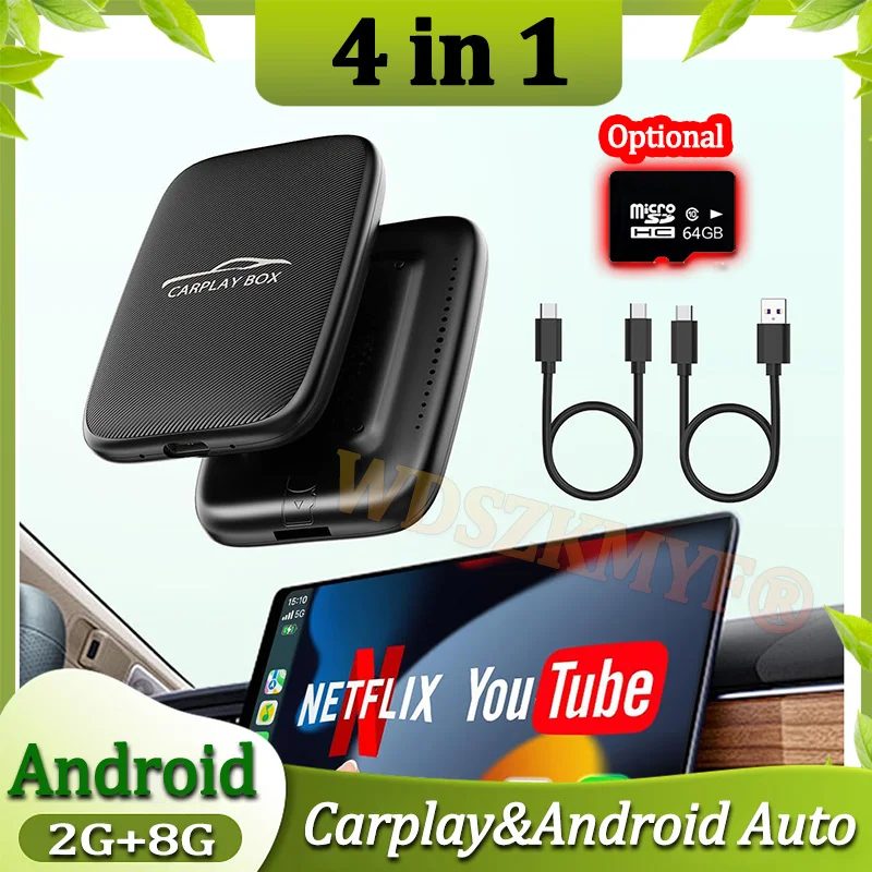4 in 1 Carplay AI Box Android Auto Wireless Carplay Adapter BT TF Card Smart TV Box For Netflix Youtube Smart car systems
4 in 1 Carplay AI Box Android Auto Wireless Carplay Adapter BT TF Card Smart TV Box For Netflix Youtube Smart car systems